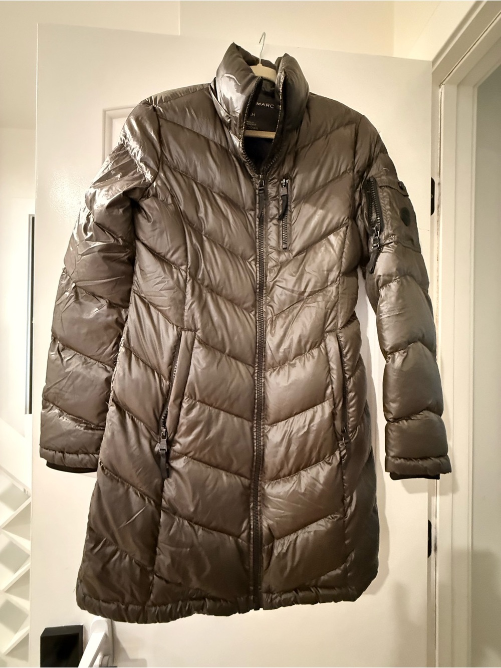 Marc New York Olive Brown Long Quilted Puffer Coat